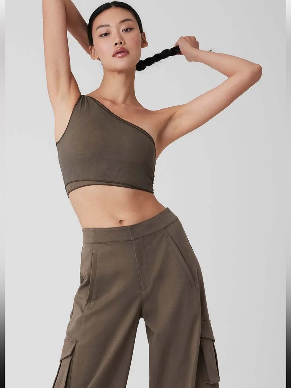 Alo Mesh Sheer Illusion Tank Top in Olive Tree